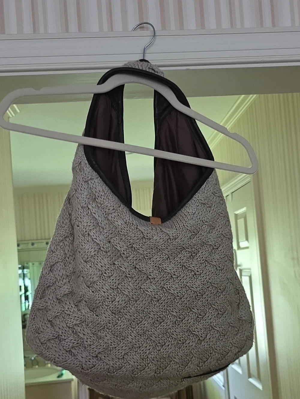 UGG Oatmeal Cable-Knit Shoulder Bag with Leather